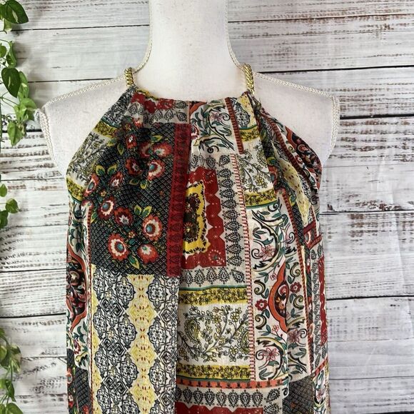 Tahari Dress size Small Orange Blue Gold Floral Paisley Boho Sheer Trapeze Boho - Picture 11 of 16